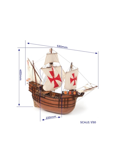 Occre 12010 1/50 Ölçek, Santa Maria, 53 Cm. Yelkenli İspanyol Keşif Gemisi, Ahşap Model Kiti