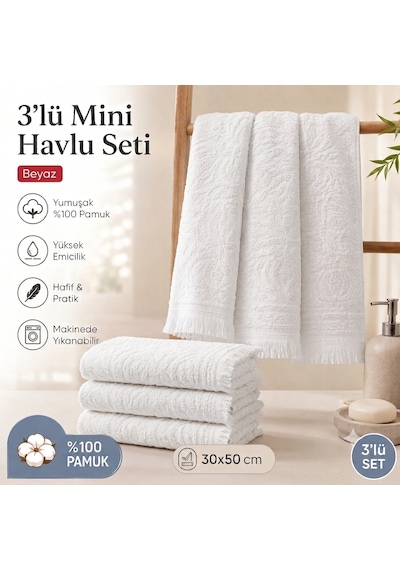 3'lü Mini Havlu Seti 30x50 Cm Pamuklu El Havlusu Mutfak Havlusu Kurulama Bezi Yumuşak Ve Yüksek Emici Beyaz