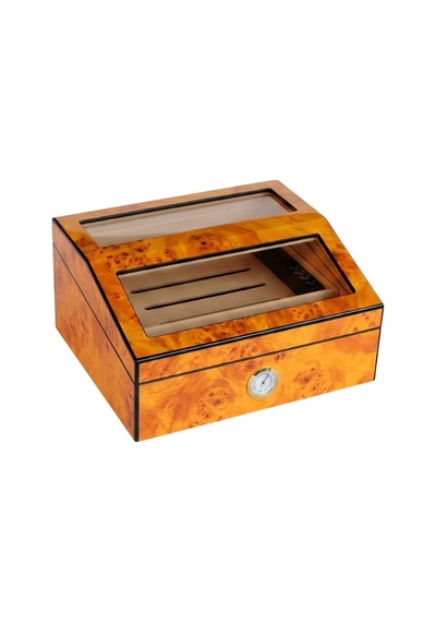 Premiumquality Barranco Camlı Kahverengi Sedir Humidor Puro Kutusu - Tr9824