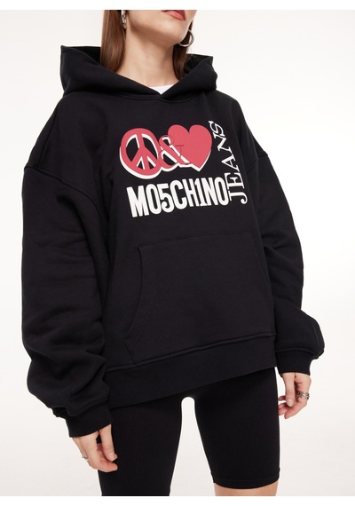 Moschino Jeans Kapüşon Yaka Baskılı Siyah Kadın Sweatshırt A1710