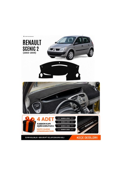 Renault Scenıc 2 2003-2009 Uyumlu Torpido Örtüsü, Torpido Kılıfı - Siyah-gri - Re044