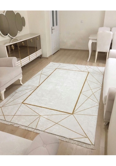 Platin Kare Gold Kaymaz Tabanlı Halı Yolluk Makinede Yıkanabilir