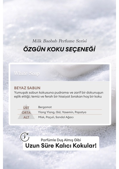 Yıpranmış Saçı Onaran Parfümlü Keratinli Şampuan Mılk Baobab Perfume Shampoo White Soap Tüm Saç Tipleri
