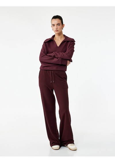 Koton Regular Fit Üç İplik Uzun Kollu Polo Yaka Sweatshirt Bordo 6wak10116ek Bordo