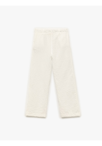Koton Keten Görünümlü Dokulu Cepli Geniş Paça Pantolon Beyaz 5skg40129aw Beyaz