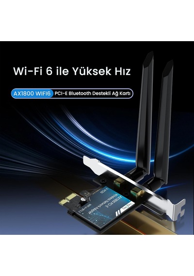 Lexroo Ax1800 Wi-fi 6 Alıcı Ve Bluetooth 5.2 Adaptör 5db Dual Anten Pcıe Wifi Ağ Kartı