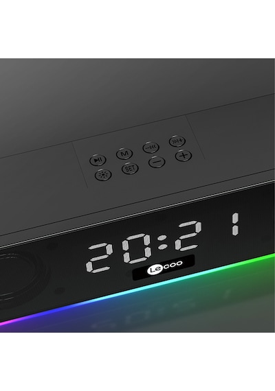 Lecoo DS103 Kablosuz Bluetooth 10W RGB Saat/Alarm Stereo Soundbar Hoparlör Siyah