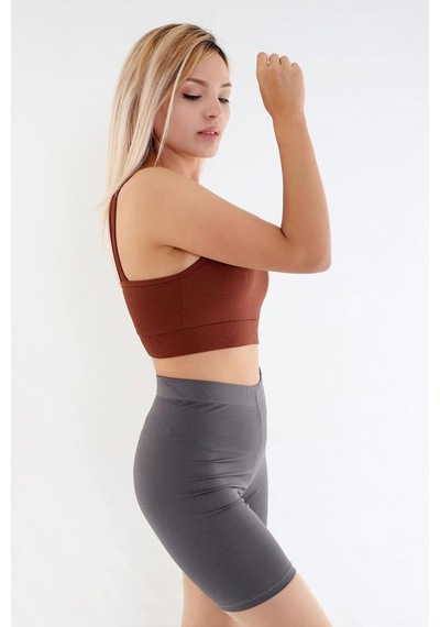 Kompedan Fitilli Crop Sporcu Sütyeni-kahverengi Kahverengi