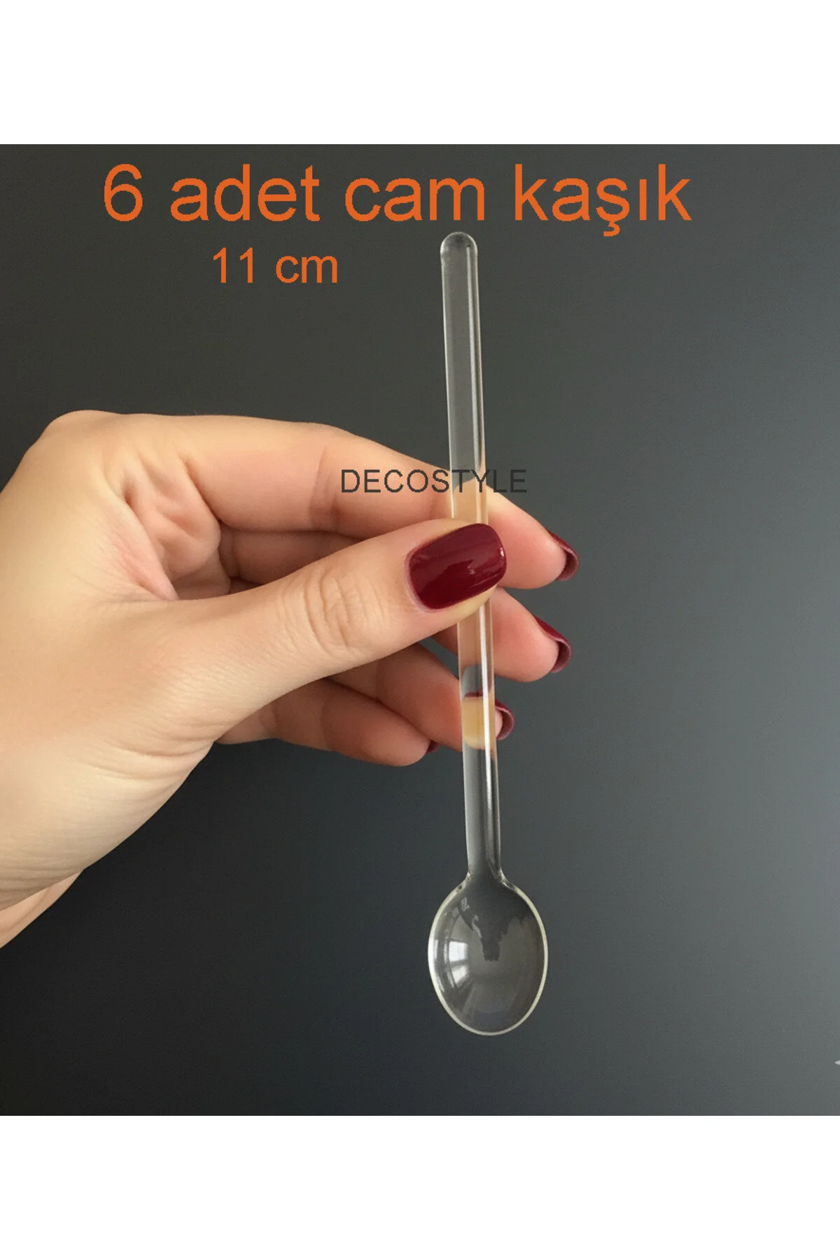 Cam Çay Kahve Karıştırma Kaşığı 6'lı Set 11 Cm - Türk Kahvesi Ve Espresso Sunum Kaşığı Şeffaf