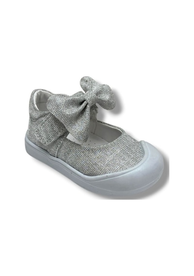 Arzen Bebe 120-26 Simli Papyonlu Cırtlı Anatomik Kız Bebek Ayakkabısı 19-23 Gümüş