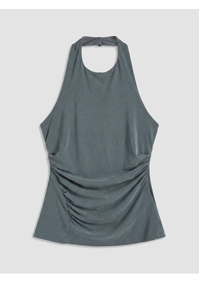 Lcw Vision Mavi Halter Yaka Büzgülü Bluz
