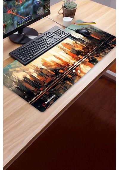 Sonictouch Ultragrand Gün Batımı Metropolis Temalı Gamer Oyuncu Xxl Klavye Mouse Pad 40x90cm Mousepad