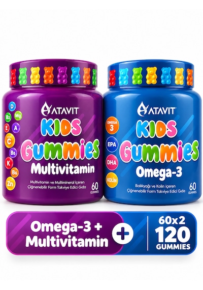 Atavit Kids Gummies Multivitamin + Omega-3 60'lı 2'li Paket Çiğnenebilir Form