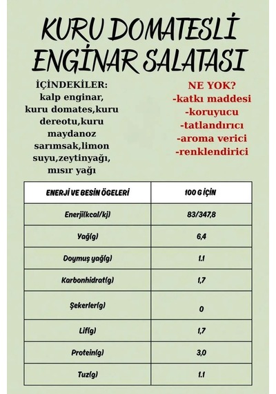 Kuru Domatesli Marine Kalp Enginar Salatası 425 Gr