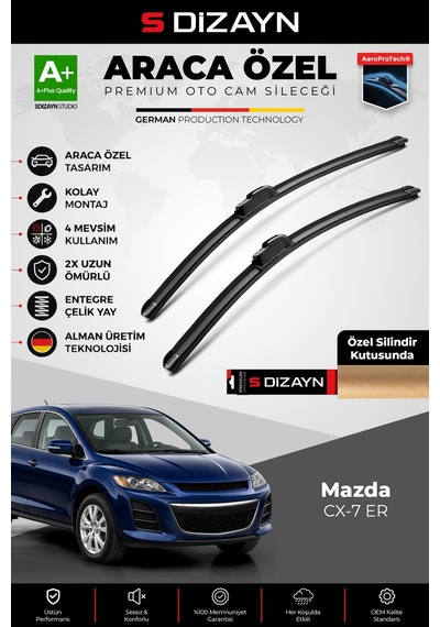 S-dizayn Mazda Cx-7 Er Ön Cam Silecek Seti 2007-2012 Premium Araca Özel 65-40 Cm A+ Kalite