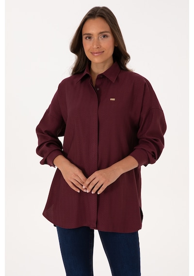 U.S. Polo Assn. Kadın Bordo Uzun Kollu Oversize Desenli Gömlek 50316422-VR177
