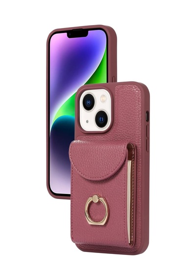 Teleplus Apple Uyumlu iPhone 14 Kılıf Kartlıklı Yüzüklü El Askılı H34 Kılıf