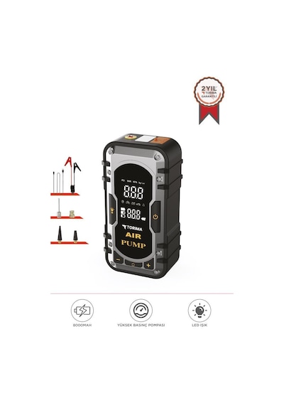 Torima APS-02 Taşınabilir Dijital Ekranlı Araç Akü Takviyeli Powerbank Işıklı Oto Hava Kompresörü