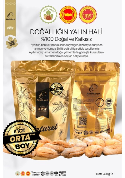 450g Gold Doypack Kuru İncir Orta Boy Aydın İnciri Ab Coğrafi İşaretli 450 G