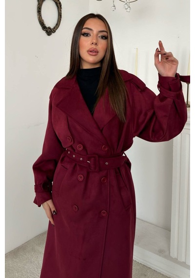 Alemdarshop Bordo Reglan Kollu Süet Trençkot