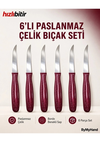 Bymyhand Bordo Meyve Bıçağı 6'lı Set