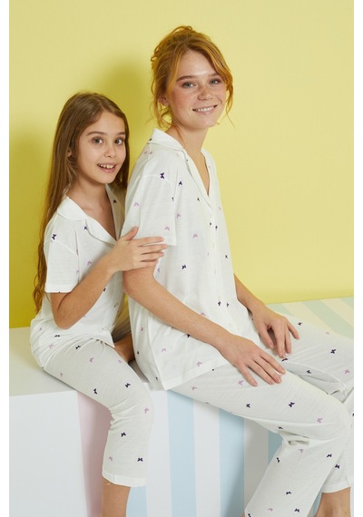 Siyah İnci Örme Düğmeli Pijama Takım 24108027 Çok Renkli