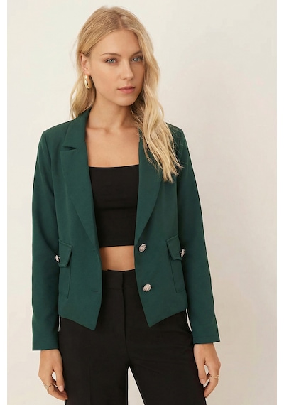 Armonika Kadın Zümrüt Erkek Yaka Kare Cepli Crop Ceket Arm-26k001026