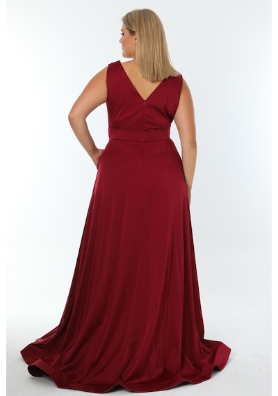Ladies First Büyük Beden 3434 Bordo Uzun Abiye Elbise