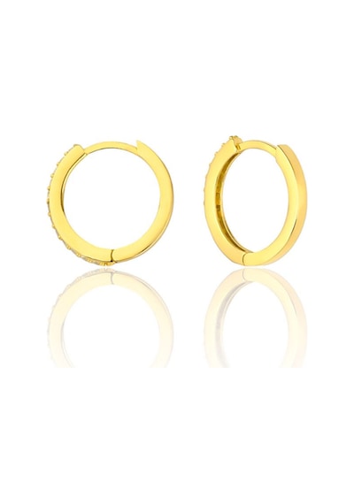 Zanaatsilver 925 Ayar Gümüş Altın Kaplama Yarım Tur Zirkon Taşlı 13 Mm Halka K Gümüş