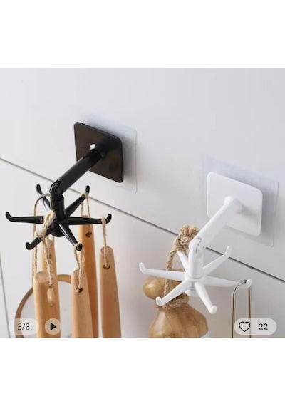 Anushka Home Çok Amaçlı Askı 360 Derece Dönen Mutfak, Banyo, Takı Yapışkanlı Pratik Askı Plastik Siy Diğer