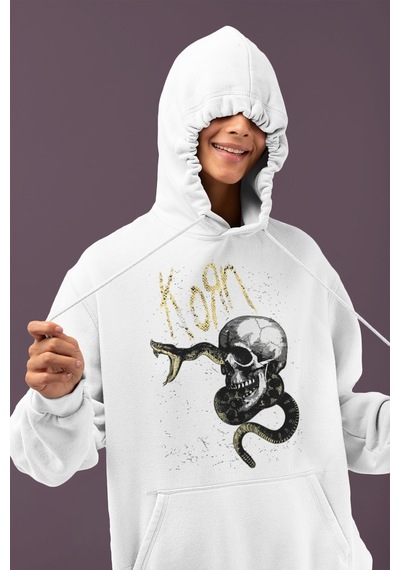 Sevbano Tasarım Korn Rock Metal Müzik Grubu Baskılı Unisex Oversize Hoodi beyaz