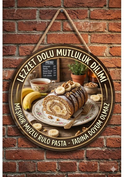 Muzlu Rulo Pasta Temalı Tatlıcılar Pastaneler Restoranlar İçin Ahşap Duvar Kapı Dekoratif Süs Tablo 4