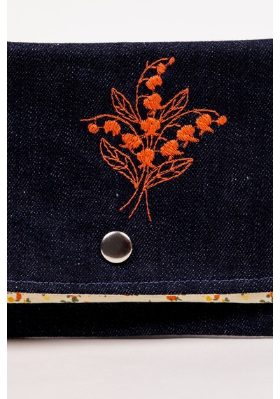 Fabric Craft Bag Kumaş Cüzdan Denim Çift Bölmeli 18x12 Cm Lacivert - Sarı