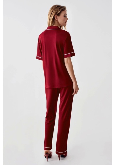 Freshness 324 Kadın 4'lü Sabahlıklı Şorlu Pijama Takımı - Bordo - M Bordo