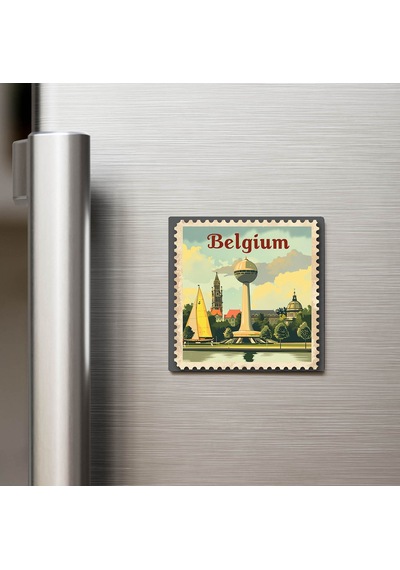 Belçika Belgium - Posta Pulu Temalı Ülke - Baskılı Buzdolap Magneti Kare - 9x9 Cm