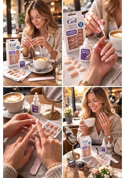 Gel Takma Tırnak Seti 12 Adet Kendinden Yapışkanlı Press-on Nails, Doğal Görünüm, Dayanıklı Ve