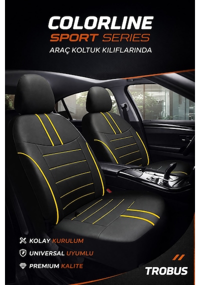 Ford Fiesta 2008 Ve Sonrası Uyumlu Colorline Sport Deri Siyah - Sarı Koltuk Kılıfı