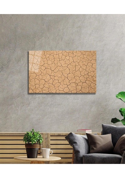 Çöl Kuru Çatlak Toprak 4mm Dayanıklı Cam Tablo Temperli Cam, Desert Dry Cracked Soil Glass Wall Art