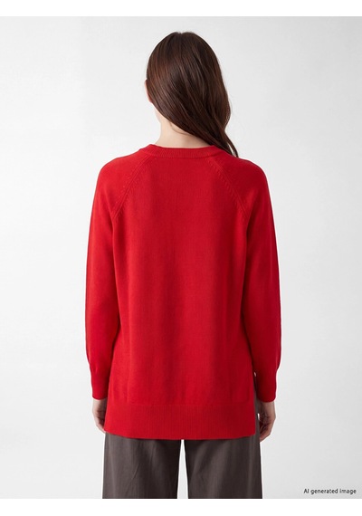 LC Waikiki Lcw Modest Kırmızı Bisiklet Yaka Kadın Triko Tunik Red