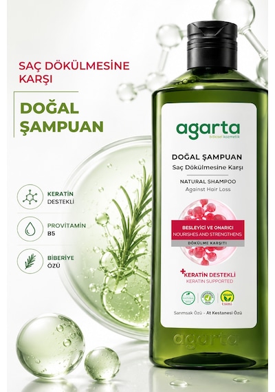 Agarta Saç Dökülmesine Karşı Bitkisel Tuzsuz Şampuan 400 ML (Biberiye özlü)