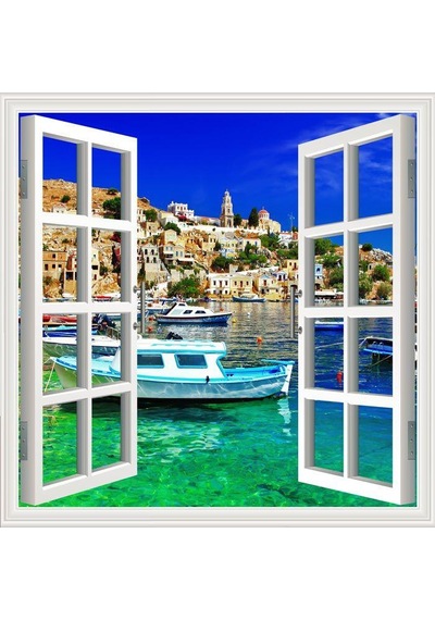 Pencere Poster Duvar Kağıdı Yunanistan Yapışkanlı Sticker