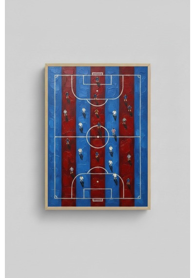 Huhu3123 Bordo Mavi Çizgili Futbol Sahası Ahşap Çerçeveli Tablo Stadyum Taraftar