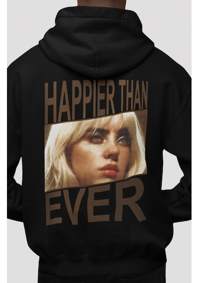 Sevbano Billie Eilish Happier Than Ever Şarkıcı Sırt Baskılı Unisex Overs Siyah