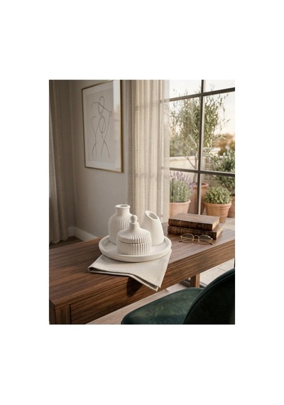 4 Lü Set Vazo Kapaklı Şekerlik Tepsi Seti Beyaz - 916706598