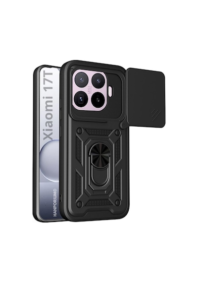 Xiaomi 17t Uyumlu Tank Kılıf - Yüzüklü Standlı Extra Darbe Koruma Zırhlı Outdoor Kapak - Siyah