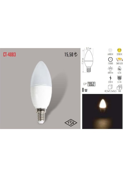 Cata Ct-4083 8 Watt Buji Led Ampul Lamba
