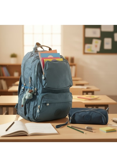 Duomino Krinkıl Suya Dayanıklı Büyük Boy Klinkır Sırt Çantası 15,6 Laptop Okul Çantası Kalemlik Takım Çanta Mavi