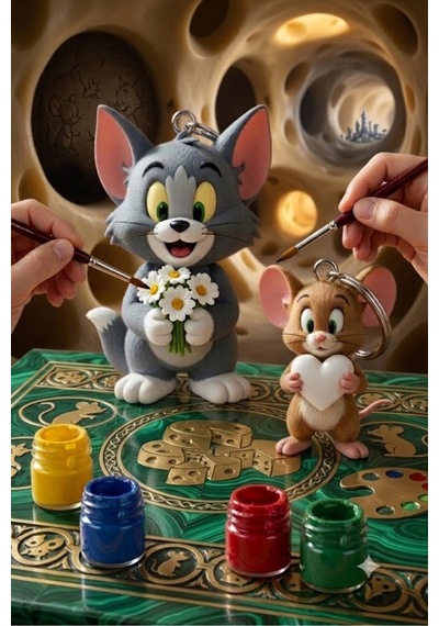 Tom Ve Jerry Boyama Seti 2'li Anahtarlık Hobi Kiti 6 Renk Boya Ve 2 Fırça Dahil