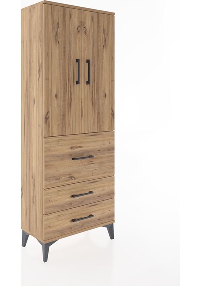 Arges Dolap 3 Raflı 3 Çekmeceli 2 Kapaklı 60x30x163 Çam-çam Atlas Çam