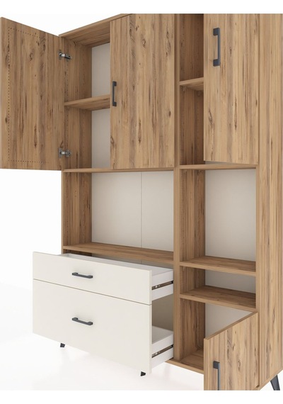 Arges Dolap 7 Raflı 2 Çekmeceli 4 Kapaklı 132x30x195 Çam-çam/... Çam